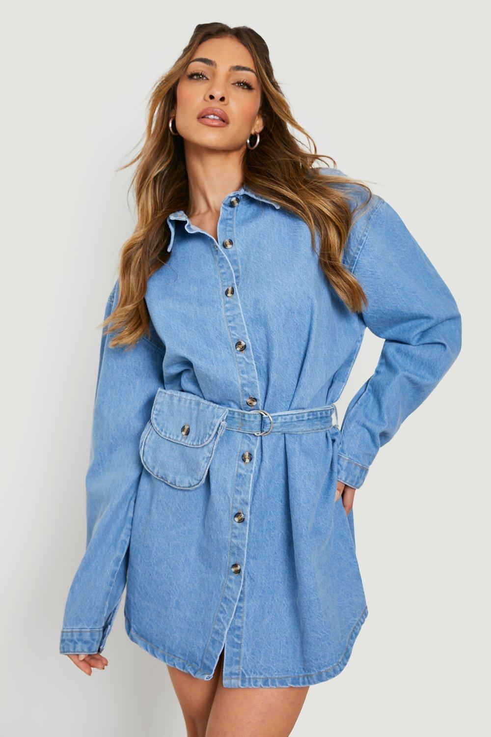 Robe chemise en jean ceinture